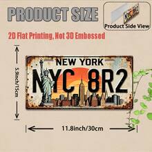 2D Flat Print, 1pc, Vintage Sign, Outdoor Plaque & Wall Decor. Aluminum Sign With New York Skyline & Statue Of Liberty Design, Suitable For Living Room, Office, Bar, Vintage Decor (Random Style) - A - View 3