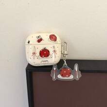 Ins 極簡手繪蘋果圖案保護殼，適用 Pods 4imd、Pods Pro 2、Pods 3 無線藍牙第 2 代，硬殼附吊飾，1 個 - 紅色 - 查看 5