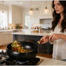 LYNICESHOP 10.2" Hand-Forged Carbon Steel Wok, Pre-Seasoned For Gas And Induction Cooker - View 3