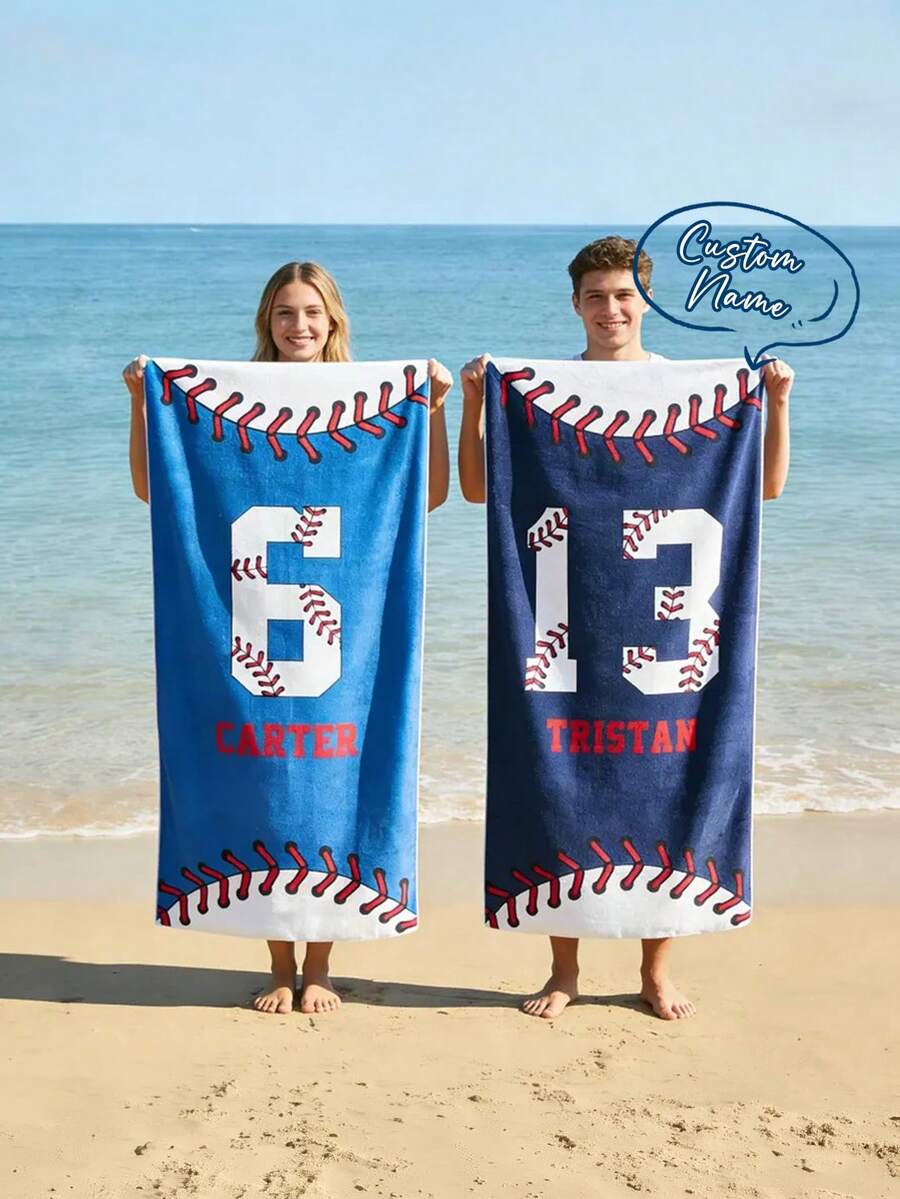 1PC Personalized Signature Style Beach Towel, Baseball Theme Beach Towel, Comfortable Vacation Towel, Absorbent Quick-Dry Swim Towel, Pool Bathroom Home Towel, Yoga Mat Style Beach Towel, Exclusive Holiday Gift (Anniversary / Valentine's Day / Mother's Day / Birthday / Father's Day / Graduation / Wedding / Housewarming), Summer Home Decor, Travel Beach Dorm Essential, Beach Accessory - Multicolor - View 1