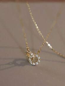 1 buah Kalung Minimalis Mewah dengan Cincin Ganda yang Berkilau, Cocok untuk Pemakaian Sehari-hari, Liburan, dan Pesta Wanita - Yellow Gold - View 3