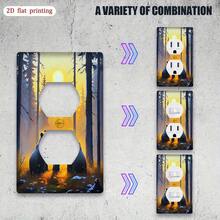 1pc Bears In Sunlit Forest Glow Light Switch & Outlet Cover - 2D Flat Printing Nature-Themed Decor, Easy Install No Wiring/Battery, Durable High-Quality Material Home & Office, Bear Home Decor, Office Decoration,  Wildlife Scene, Natureinspired - Double Toggle 11.5cm*11.5cm - View 8