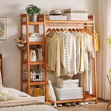 LIVINGANDHOME 110/130cm Width Bamboo Bedroom Garment Clothes Rack With Storage Shelves And Hanging Rail,Garment Rack,Bamboo Clothes Rail,Clothing Standing Rack For Bedroom Hallway Entryway - Brown - View 7