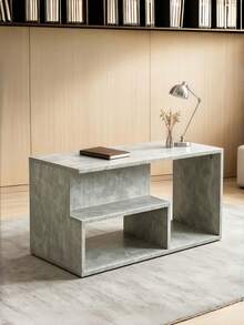 1 Pieza Mesa de Café con Diseño de Escalones, Espacio de Almacenamiento Abierto Multicapa Irregular con Superficie de Grano de Piedra Gris Mate, Mesa de Café, Escritorio, Mesa de Reunión, Mesa Lateral, Mesa de Té, Mesa de Extremo, Mesa de Almacenamiento, Mesa Organizadora, Mesita de Noche - mesa de centro - Ver 2