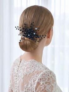 1pc Handmade Exquisite Hair Comb, Versatile Daily Wear Women's Hair Accessory, Elegant Wedding Bridal Party Holiday Vacation Headband - Black - View 5