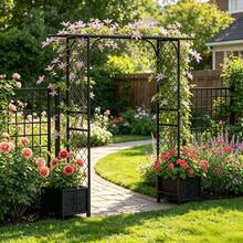 Metal Garden Arbor High Wide Outdoor Arch Frame For Climbing Plants Vegetables Pergola Backyard Lawn Pathway Decor Rustproof Steel Archway Decoration Black Single Pack - Metal Garden Arbor With Planters - View 2