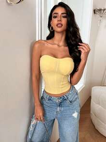 Women's Summer Casual Yellow Tank Top, Fashionable Sexy Backless Top, Y2K Style, Suitable For Vacation And Beach - Yellow - View 1
