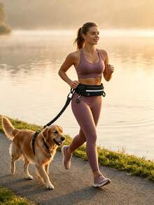 1pc Elastic Retractable Dog Leash, Hands-Free Design, Multi-Function Waist Bag Storage, Reflective Strip For Night, Convenient Earphone Hole, High Elasticity Shock-Absorbing Leash, Anti-Burst Design, Suitable For Morning Run/Night Run, Walking, Hiking - Multicolor - View 1