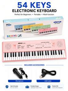 54-Key Electronic Keyboard With Microphone, Multi-Function Beginner Keyboard Instrument, Dual Power Supply, Plug-In And Battery Dual Use, Portable Home Performance, Music Practice And Daily Playing Instrument - Multiple Options Available (upgraded Packaging) - View 16
