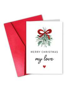 1pc Christmas Card With Envelope - "Merry Christmas My Love" Elegant Mistletoe Greeting For Partners, Loved Ones & Couples, Festive Holiday Gift, Blank Inside - View 8