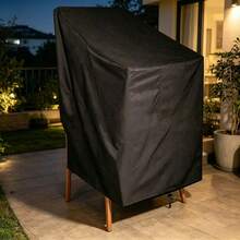 All-Weather Outdoor Stackable Chair Cover, 210D PU Coated Oxford Fabric Waterproof Scratch-Resistant Dust-Proof Cover With Drawstring To Prevent Wind Blow-Away - Black - View 3