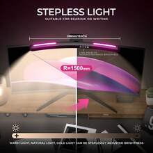 RGB Curved Monitor Light Bar, USB Powered LED Computer Screen Hanging Lamp, 3 Color Temperature Stepless Dimming, Touch Control Gaming Ambient Light For Office & Gaming Desk - one-size - View 10