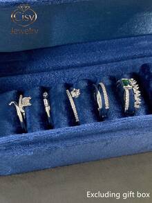 5pcs/Set Cute Cubic Zirconia Rings, Women's Wedding Anniversary Gift (Gift Box Not Included) - 1# - View 2