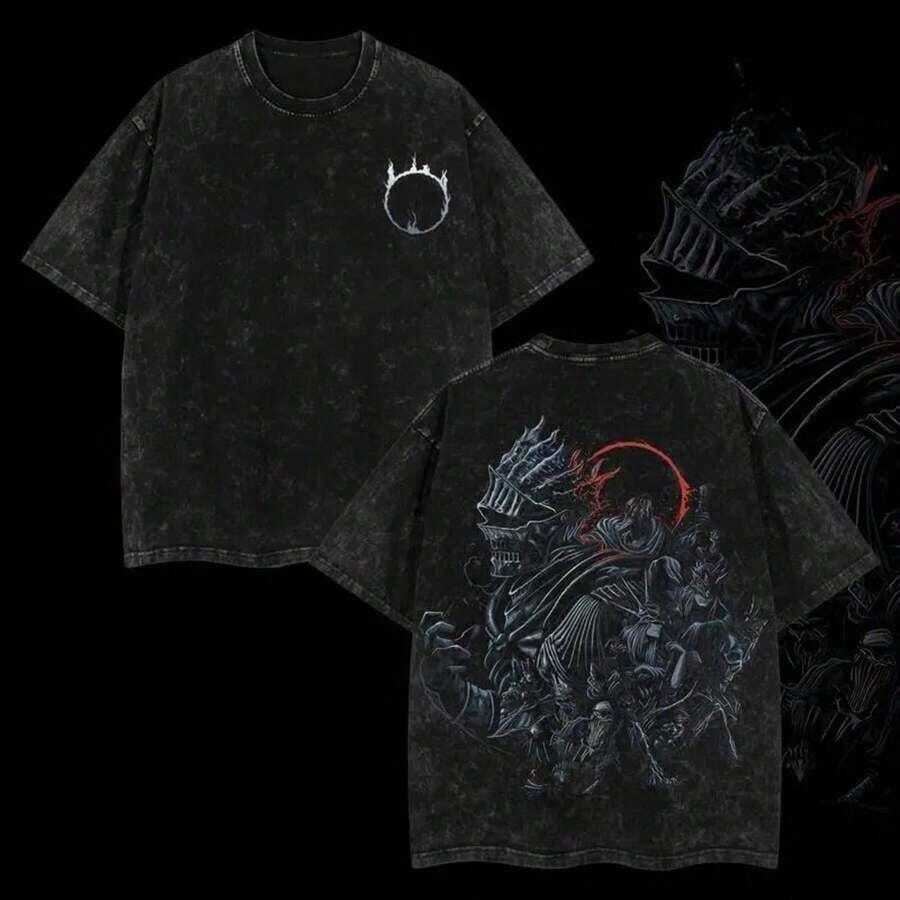Retro Dark Souls III Oversized T-Shirt 100% Cotton Menswear Classic Fit Soft Durable Streetwear Clothes Top Apparel Seamlessgoing Out Outfits Antibacterial Men T-Shirts,Cosplay - Main Image Color - View 1