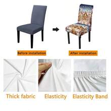 1/2/4/6/8pcs Christmas Tree & Deer Pattern Elastic Chair Covers, Removable, Washable, Easy To Clean, Suitable For All Seasons, Perfect For Holiday Home Decor, Ideal For Dining Room, Living Room And Kitchen - Multicolor - View 6