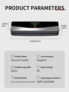 Outdoor & Home Food Vacuum Sealer Machine, Fully Automatic Vacuum Pump, Wet & Dry Use, USB Rechargeable Sealer, Battery Capacity: 2000mAh - Multicolor - View 13
