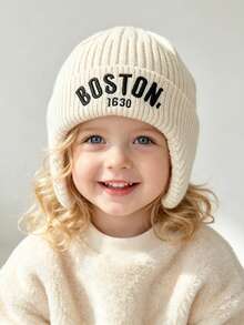 Baby Knitted Ear Protection Hat, Fashionable Letter Print Toddler Hat, Suitable For Autumn And Winter - Multicolor - View 2