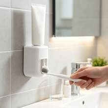 1pc Wall-Mounted Automatic Toothpaste Dispenser, Hands-Free No-Drill Slouchy Toothpaste Squeezer With Toothbrush Holder, Space-Saving Easy Installation No Power Needed, Plastic Bathroom Accessory, Suitable For Home, Dorm, Back To School Season - Multi-color - View 6
