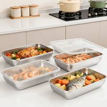 5pcs Large Stainless Steel Square Food Storage Containers With Transparent Lids, Leak-Proof, Stackable, Durable, Perfect For Camping, Outdoor Adventures And Home Use, Ideal For Storing Meat And Fruit - Multicolor - View 5