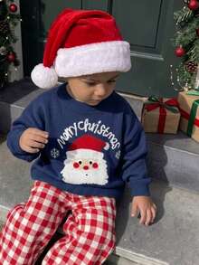 Young Boy Round Neck Letter Cartoon Pattern Casual Versatile Daily Wear Long Sleeve Sweater - Navy Blue - View 2
