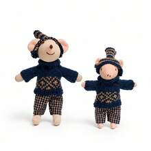 2PCS Mouse & Pig Stuffed Toy With Knitted Outfit, Soft Plush Doll. Gender-Neutral Decor, Newborn Photoshoot Prop, Kids Room Accent - Multicolor - View 13