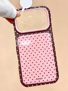 可愛時尚櫻桃紅與粉色對比色波點圖案防震手機殼，適用於 iPhone 17 Pro Max、16 Pro Max、17 Pro、15 Pro Max、14 Pro Max、14 Pro、14、13 Pro Max，簡約鏡頭保護防摔 TPU 軟背蓋 - 波點 - 查看 5