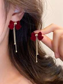 1 Pair Fashionable Personalized Exquisite Elegant Bow Earrings, Suitable For Women's Daily Commute - Red - View 6