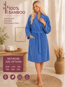 Bamboo 100% Bamboo Unisex Shawl Collar Soft Plus-Size Adult Bathrobe - Blue - View 2