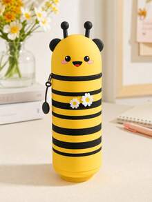 Waterproof Silicone Bee Pattern 2-In-1 Pencil Case, Animal Pattern Pencil Case, Can Be Used To Store Household Items, Pens, Rulers, Cosmetics And More. Ideal Choice For School Supplies, Office Supplies, Learning Supplies And Daily Necessities - Silicone - View 1