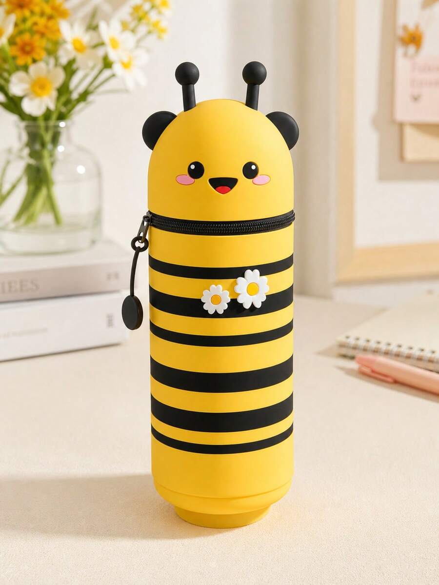 Waterproof Silicone Bee Pattern 2-In-1 Pencil Case, Animal Pattern Pencil Case, Can Be Used To Store Household Items, Pens, Rulers, Cosmetics And More. Ideal Choice For School Supplies, Office Supplies, Learning Supplies And Daily Necessities - Silicone - View 1