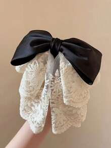2pcs/1pc Elegant Solid Color Lace Hair Claw, Minimalist Satin Bow Hair Clip, Preppy Style Fashion Hair Accessory, Suitable For Women's Daily, Casual Wear And Outfit Matching - Multicolor - View 5