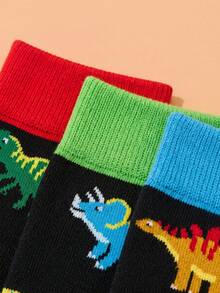3/6 Pairs Unisex Dinosaur Series Mid-Calf Socks, Fun & Unique Street Style Colorblock Design, Soft & Comfortable For Daily Wear - Multicolor - View 4