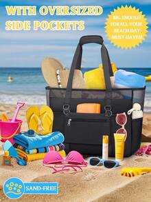 Large Capacity Beach Tote Bag For Women, Mesh Sandproof Travel Bag With Removable Pouch & Multi Storage Pockets - Multicolor - View 7