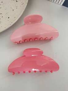 2pcs Pink Glossy Acrylic Half-Round Hair Claw Clips, High Crown Back-Of-Head Updo Half-Up Hair Claw, Korean Gentle Style Elegant Sweet Girly Spring Romantic Versatile Hair Accessories For Travel, Outings And Picnic - Multicolor - View 2