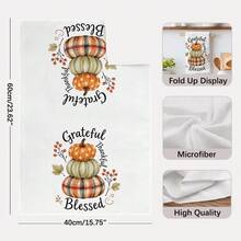 2PCS Kitchen Towels Plaid Stacked Pumpkin Thanksgiving Theme Print 40*60cm Autumn Minimalist Style Rectangular Microfiber Kitchen Towels, Dish Cloths, Tablecloths, Hand Towels, Thanksgiving Kitchen Decor, Home Decor, Neighbor Housewarming Gift, Perfect For Kitchen And Bathroom Use, Suitable For Housewives And Family Gathering Gifts, High Cost-Performance, Home Essential - Multicolor - View 3