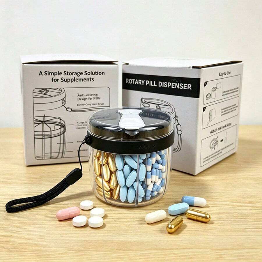 Portable Pill Dispenser Bottle, 7-Day Large Capacity Pill Organizer, Portable Weekly Vitamin Distribution, Large Opening For Easy Access, Three Lid Waterproof And Moisture-Proof, Travel Medicine Box - 3-compartment Moisture-proof Pill Box - View 1