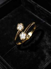 1/3pcs Luxury Metal Geometric Five-Leaf Clover Women's Lucky Bracelet (No Gift Box) - Yellow Gold - View 3