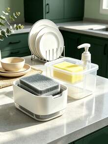 Drainage Storage Cleaning Set With Soap Dispenser, Brush Holder And Towel Rack, Suitable For Kitchen Accessories, Kitchen, Bathroom, Home Decor, Room Decor, Christmas, Halloween, House, Halloween Decor - Multiple Styles - View 9