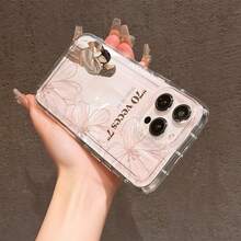 1PC Pink Gradient Flower Jesus Pattern Transparent Air Cushion TPU Phone Case, Compatible With Apple 17 16 15 14 13 12 11 Plus Pro Max Series, Personalized Ins Style Protective Cover, Fashion - Multicolor - View 5