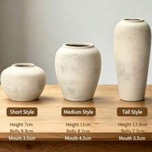 Retro Rustic Solid-Color Ceramic Vases For Home Decor. Matte Artistic Pottery Ornaments, Dual-Purpose For Dried Flowers And Hydroponic Plants. Great For Entry Tables And Sideboards. This Ceramic Vase Set Suits Weddings, Receptions, Home Decor - A - View 12