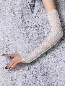 1 Pair Long Lace Arm Sleeves For Women, Spring/Autumn/Summer Driving Sun Protection Elbow Sleeve Gloves, Solid Color - Multicolor - View 9