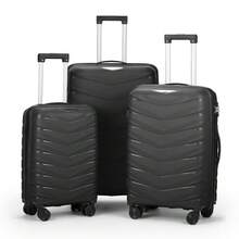 V-Striped 3-In-1 PP Trolley Case 20in 24in 28in PP Iron Trolley Classic Color - Black Grained Pattern - As Pic - View 1
