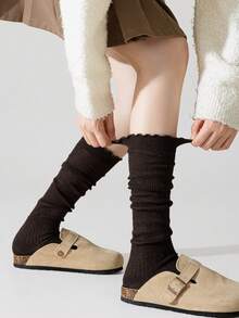 1/5/10Pairs Fall Basic Ruffle Edge Stackable Knee Socks, Preppy Student Long Socks For Boots Back To School - Multicolor - View 6
