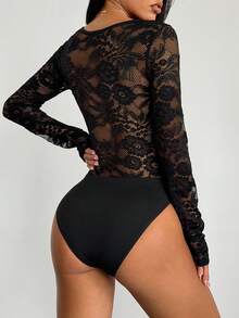 VIVINA Body Negro Elegante y Sexy de Manga Larga con Cuello Cuadrado y Patchwork de Encaje para Mujer, Otoño Invierno, Se Puede Usar Solo o Como Capa Interior, Combinación Perfecta para Ropa de Mujer de Primavera Verano Otoño Invierno Todas las Estaciones, Adecuado para Bar Fiesta, Estilo Callejero Punk y Cita Romántica. Adecuado para Salidas Diarias, Compras Fotografía, Fiesta de Carnaval, Fiesta de Cumpleaños, Reunión de Hermanas, Regreso a la Escuela y Otras Ocasiones - Negro - Ver 6