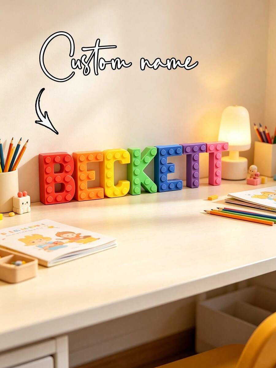 1 Set de Letras de Bloque Pequeñas Personalizadas y Coloridas - Letras de Pastel 3D Personalizadas - Letras de Pastel Estilo Bloque Personalizadas, Altura 4cm/8cm, Grosor 8mm, Seleccionable de 3 a 15 Caracteres. Estas Letras 3D Personalizadas se Presentan en un Estilo de Bloque. Las Letras Coloridas son una Excelente Opción para Mostrar Nombres - Beis - Ver 1
