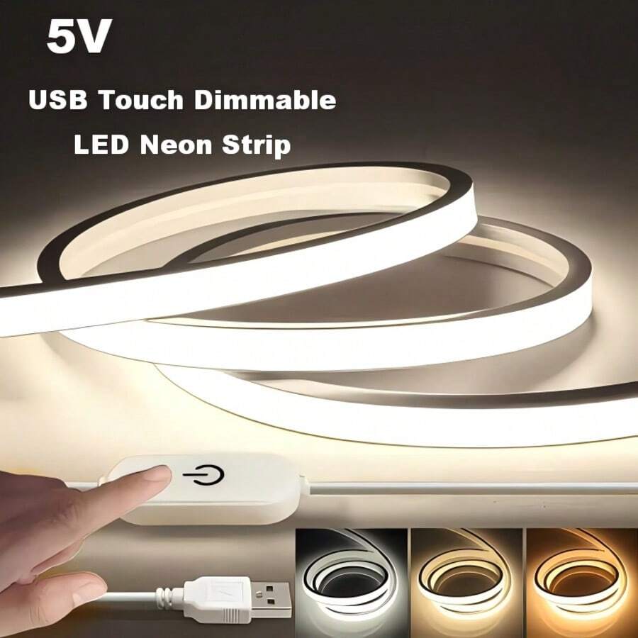 LQHZMYY 1件 USB 霓虹燈條,觸控開關,5V COB 柔性繩燈,320led/M,亮度高但不刺眼,適用於嵌入式/表面安裝,附夾子和背膠,適合各種環境的氛圍照明,時尚燈光,高亮度,耐用 LED,電競設備,萬聖節、聖誕節、齋月、新年等節日裝飾 - 彩色 - 查看 1