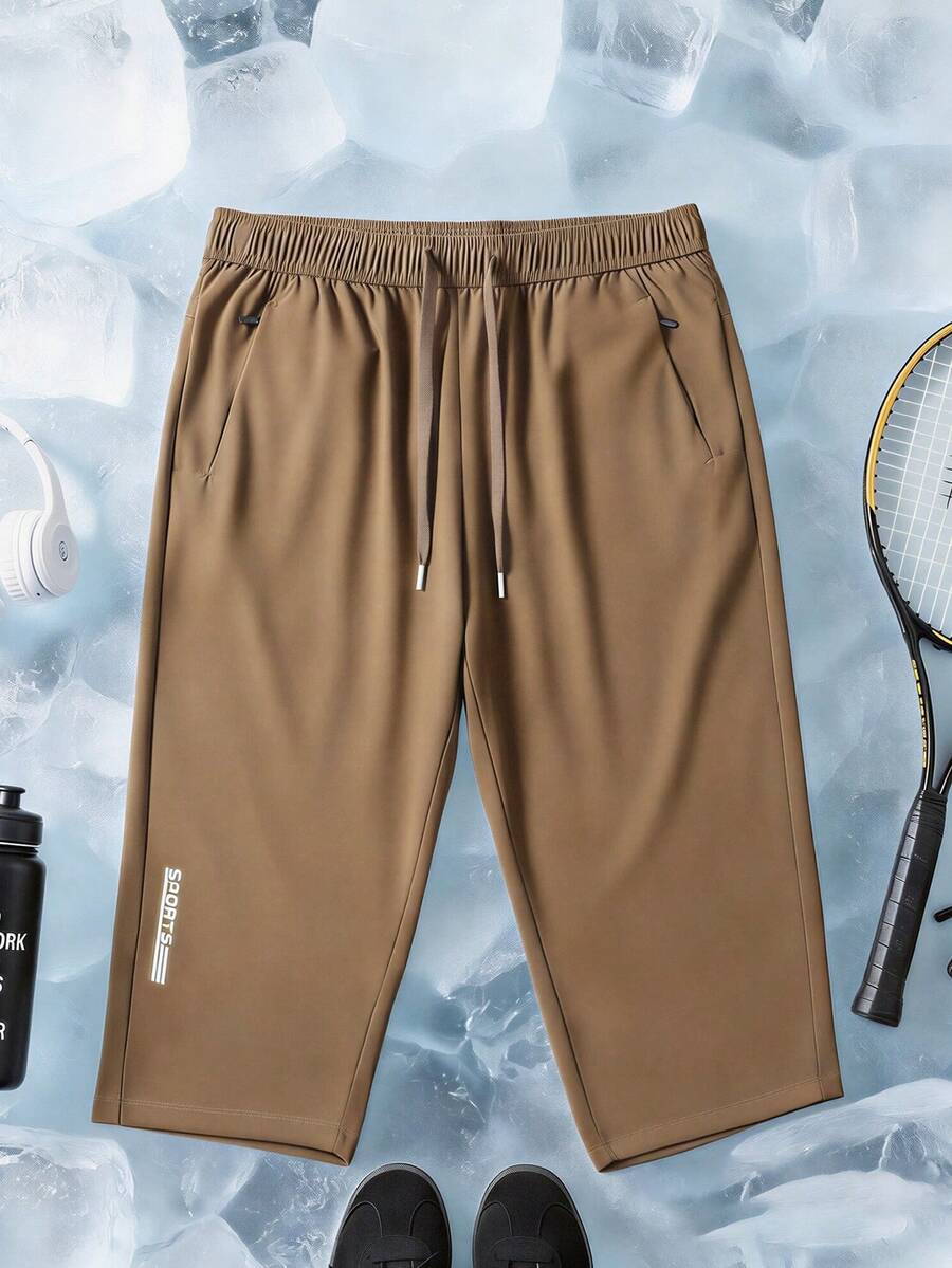 Men's Drawstring Capri Harem Pants | Capri Loose Harem Style, Elastic Waist Drawstring, Casual Beach, Hippie Style, Men's Linen Pants, Summer Sports - Khaki - View 1