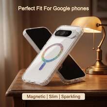 Compatible With Google 11 Pro XL 10 Pro XL 9 Pro XL, Pixel 10a/9a 11/11 Pro 10/10 Pro 9/9 Pro Phone Case, Glitter Transparent, Star Colorful Ring Supports Wireless Charging, PC+TPU - Star Magnetic - View 9