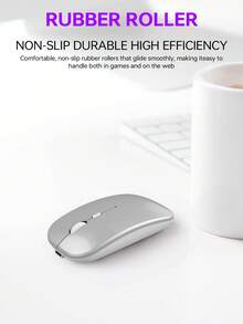 Mejora tu experiencia informática con un ratón inalámbrico recargable - Ratón óptico silencioso de 2.4GHz, adecuado para portátiles - Plateado - Ver 4