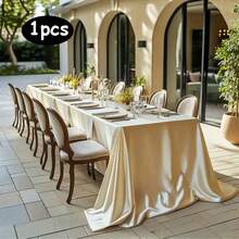 1 pieza, mantel rectangular de gran tamaño de color blanco sólido de satén de poliéster para bodas, fiestas y banquetes - Lavable a máquina y a mano, reutilizable, suministros de decoración para fiestas, adecuado para mesas largas, fiestas de varias personas, decoraciones para fiestas - Multicolor - Ver 17